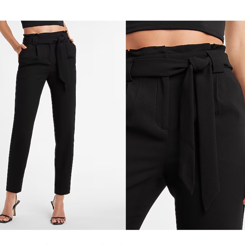 Express NWT paperbag pants black ankle high waisted pockets tie belt Sz 0